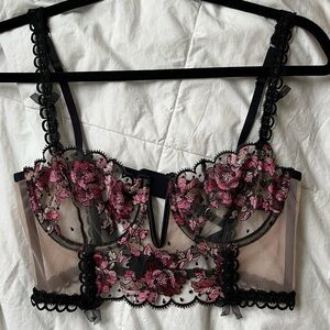FL&L BLACK FLORAL MESH BUSTIER